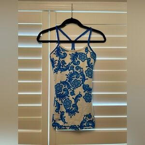 Lululemon Blue and White Floral Racerback Workout Top